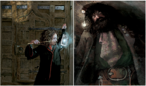 - Ilustrações de Hermione Granger e Rúbeo Hagrid por Jim Kay